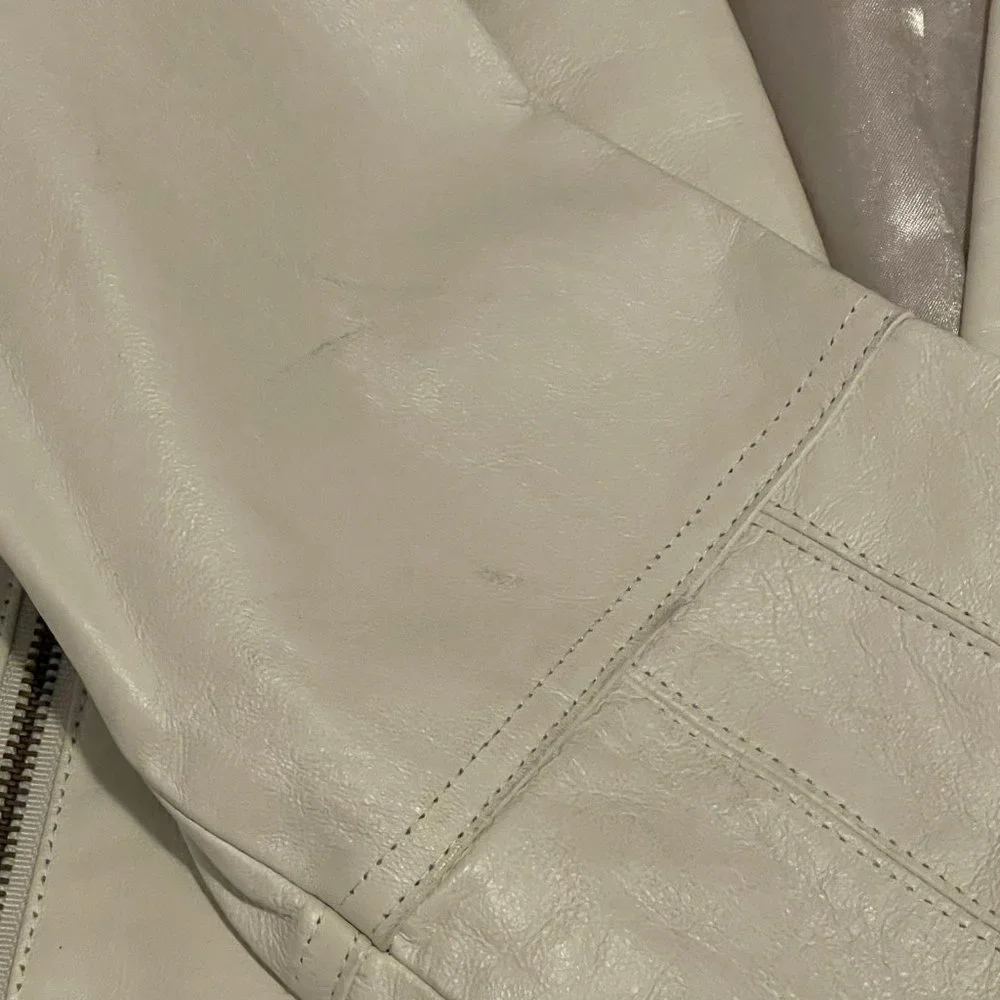 BOSTON PROPER WHITE LEATHER MOTO JACKET WITH STUDS SIZE LARGE - Picture 3 of 11